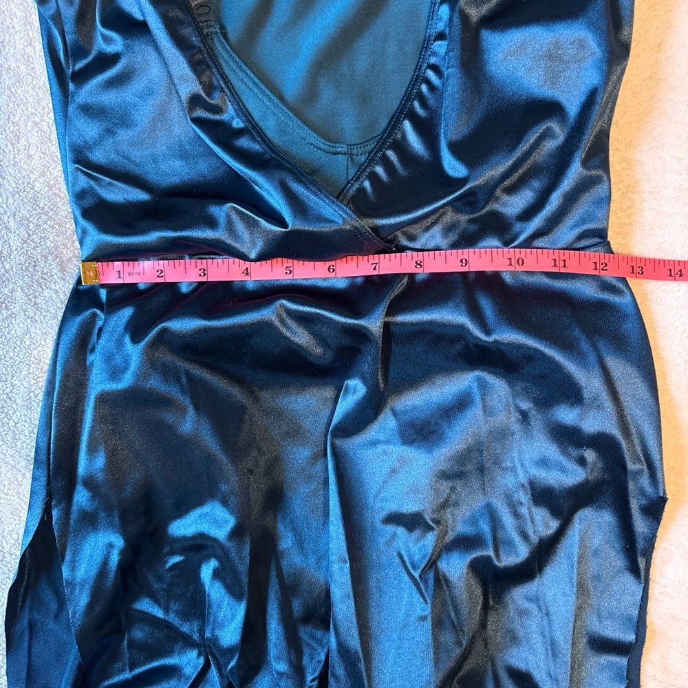 Revolution Dancewear Dark Teal Satin Midi Dress w Built in Leotard, Adult Small - Picture 9 of 9